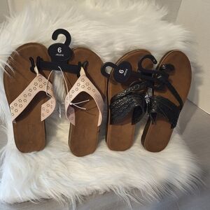 NEW-2 For 1 Ardene Sandals, 1 Pink, 2 Black , Both Size 6